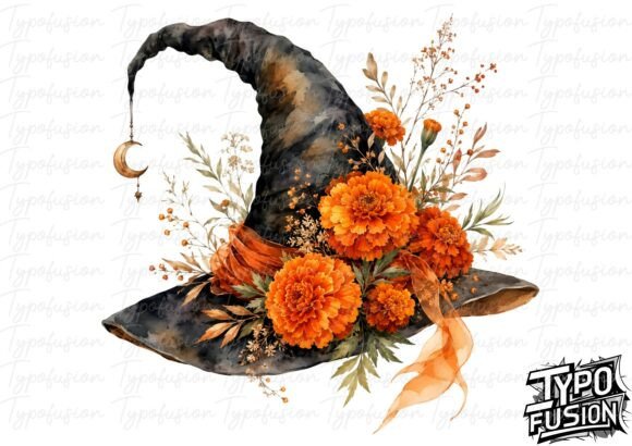 Botanical Marigold Witch Hat PNG: A Versatile Design for Creative Projects