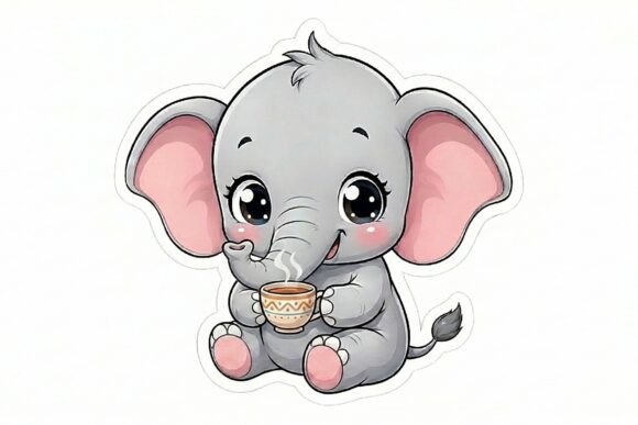 Cute Baby Elephant with Tea Cup Sticker: A Trend in Digital Creativity