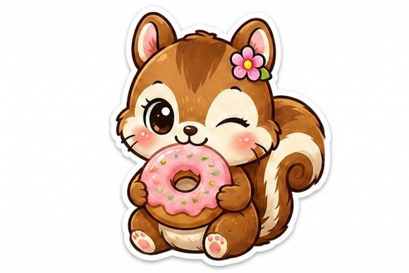 Cute Baby Squirrel Holding Donut Sticker