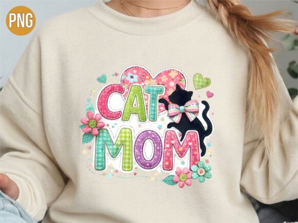 Cute Faux Stitched Cat Mom PNG T-shirt