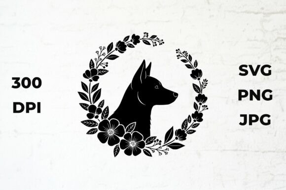 Floral Wreath Dog Silhouette Vector