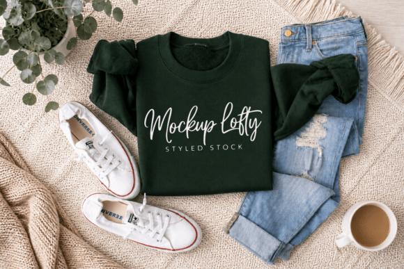 Gildan 18000 Forest Flat Lay Mockup: A Minimalist Approach to Design Presentation
