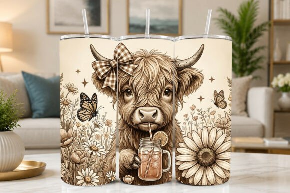 Highland Cow Daisy Tumbler Wrap