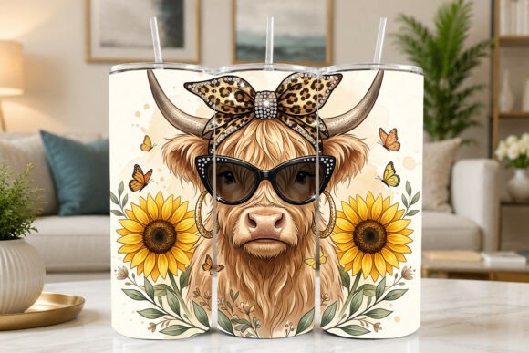Leopard Bow Highland Cow Tumbler Wrap