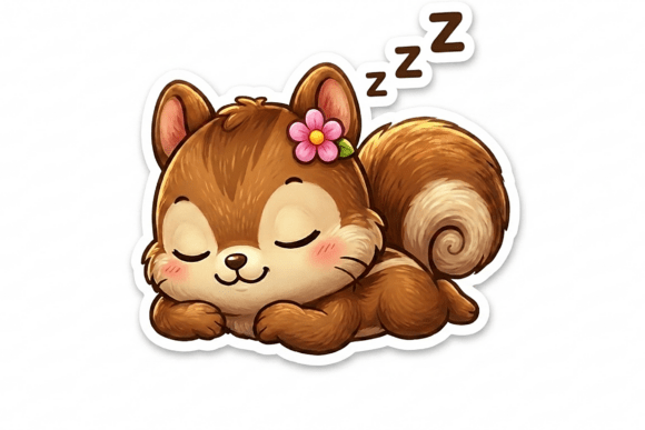 Sleeping Baby Squirrel Sticker PNG