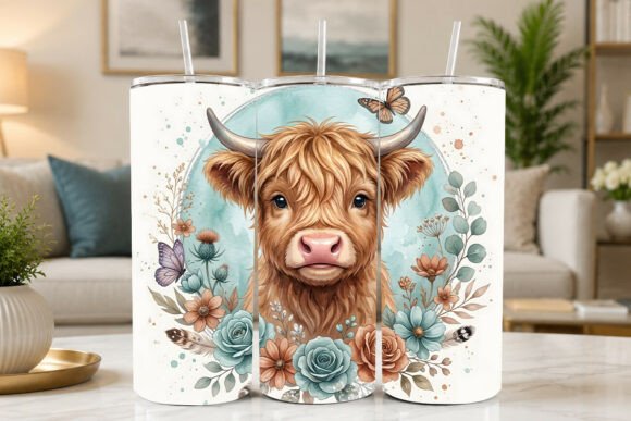Watercolor Highland Cow Flowers Tumbler: A Modern Twist on Custom Drinkware
